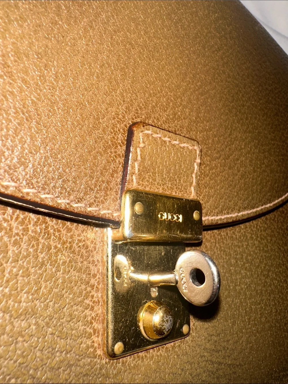 Gucci Brown Leather Clutch with Gold Lock and wristband and key
